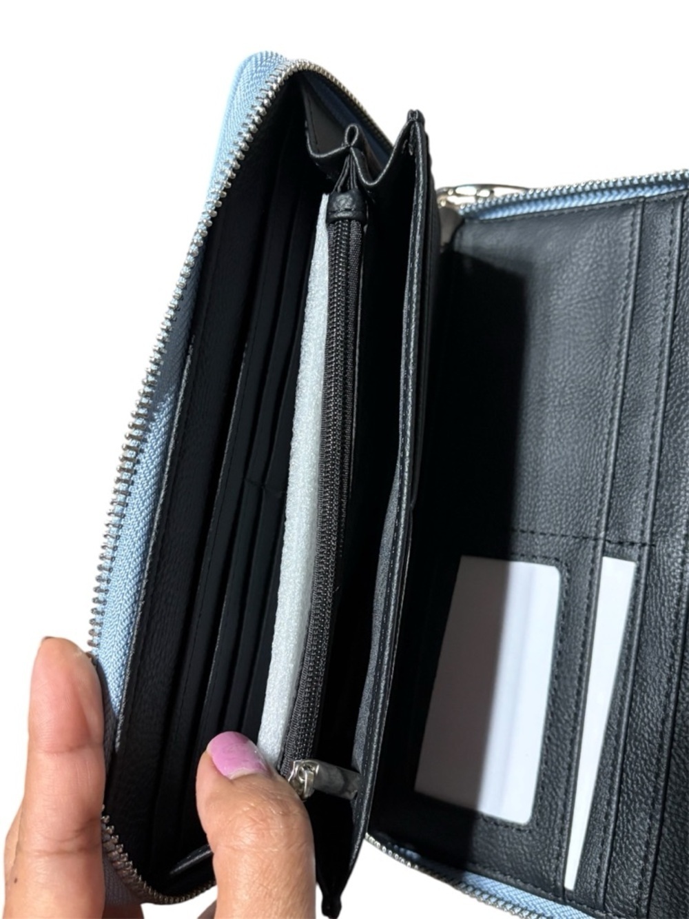 Steve Madden Light Blue Zip Clutch with Silver Bar - Picture 5 of 10